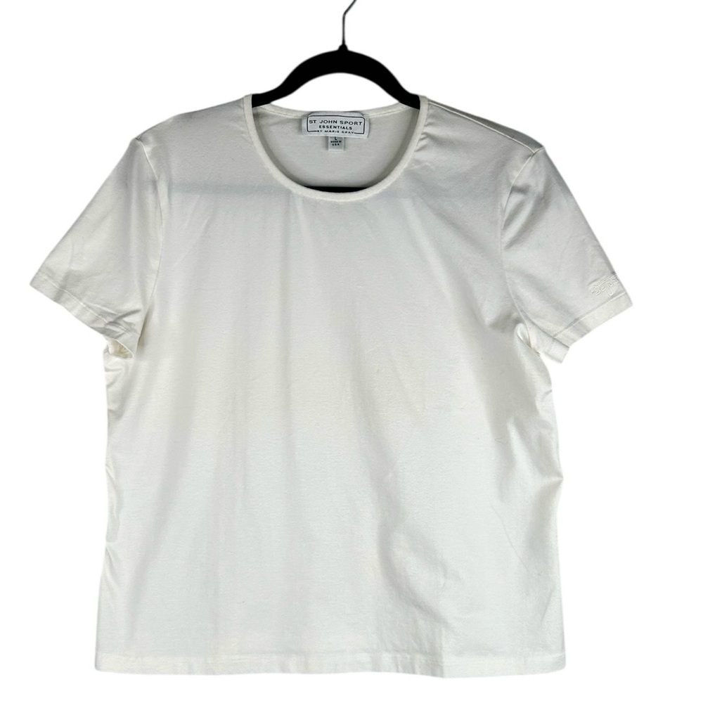 St. John Sport White Classic Cotton Spandex Blend Short Sleeve Top Size Large